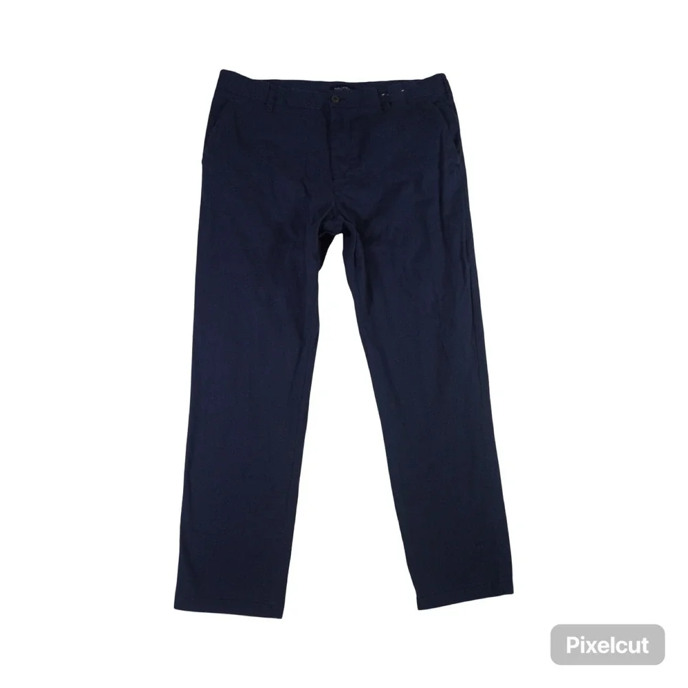 Nautica Chino Pants Mens 36x32 Blue All Day Comfort Flat Front Performance